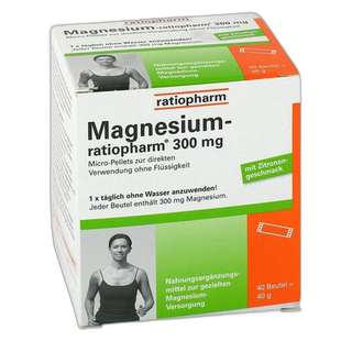 德国Ratiopharm补镁300mg腿抽筋肌肉运动口溶粉40包镁片氧化镁