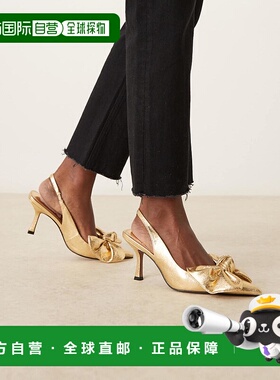 1h可退 香港直邮ASOS 女士 设计橙黄色蝴蝶结中跟金色鞋