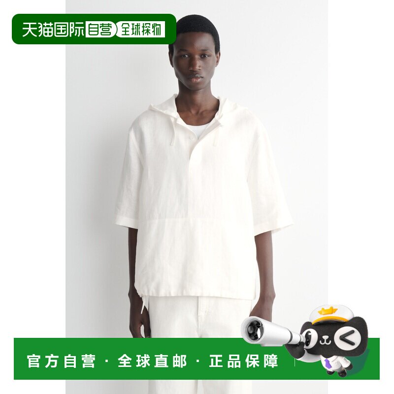 自营欧洲直邮COS 男士白色亚麻连帽短袖套头衬衫上衣麻衬衫图片