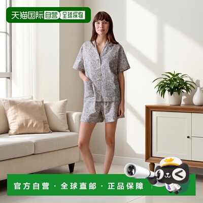 自营欧洲直邮Bonpoint小樱桃 Lima女士蓝色印花棉质睡衣衬衫套装