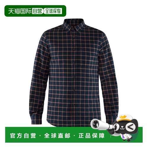 自营欧洲直邮Fjällräven Övik男士藏青色棉格纹长袖衬衫