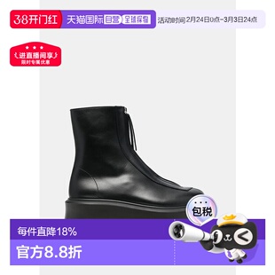 Black Zipped Boots女靴短靴厚底牛皮头层时尚短筒靴子圆头马丁靴