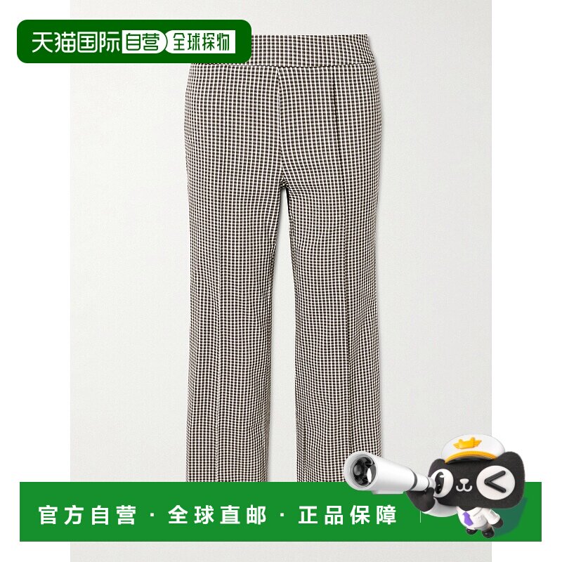 1h可退 香港直邮Staud 女士 Knack 短款方格棉布弹力卡迪喇叭长裤