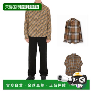 欧洲直邮Burberry/博柏利女士棉质网格纹 落肩袖单排扣衬衫长袖