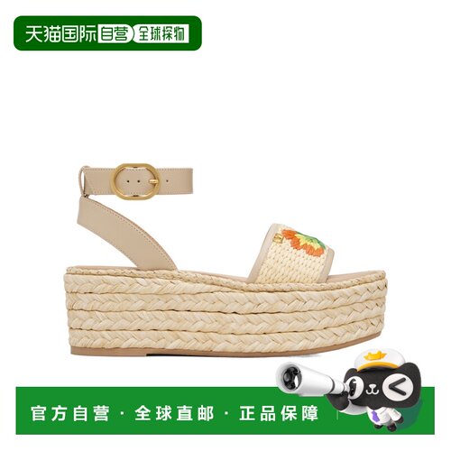 1h可退 Valentino 抛光皮革和编织拉菲草厚底凉鞋 WS0MS3FYR