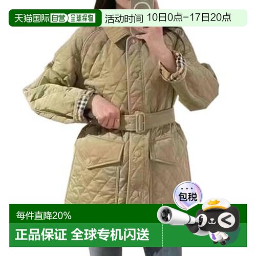 自营欧洲直邮BURBERRY博柏利新款女士驼色简约翻领束腰夹克外套正