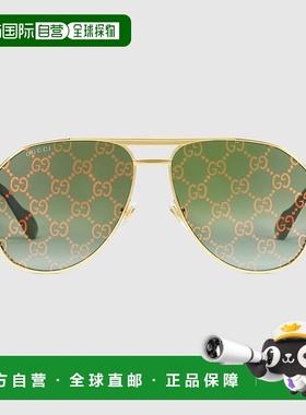 自营欧洲直邮Gucci古驰女士金色金属飞行员框太阳镜墨镜