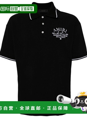 1h可退 香港直邮AMIRI 男士 Front 黑色经典款领徽标刺绣后棉质Po
