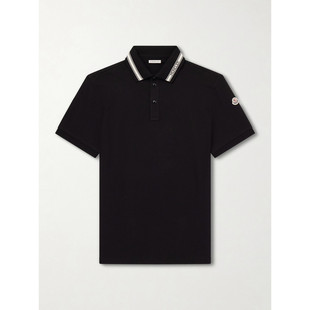 美国直邮Moncler 盟可睐 男士 Logo-Appliqued 蜂巢纹针织棉质Pol