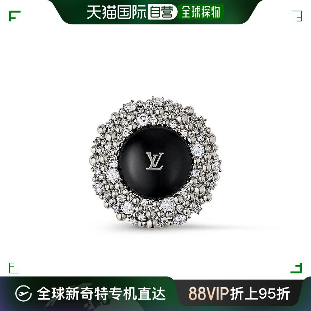 欧洲直邮lv/路易威登24新款 女士黑色表面银色仿水晶环绕金属胸针