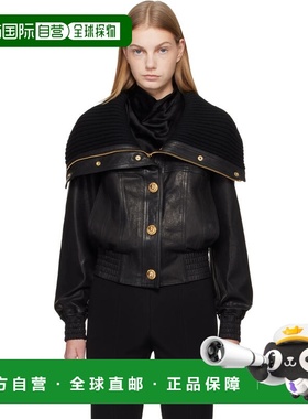 香港直邮Balmain 巴尔曼 女士 黑色皮革飞行员夹克 GF1TE205LE04