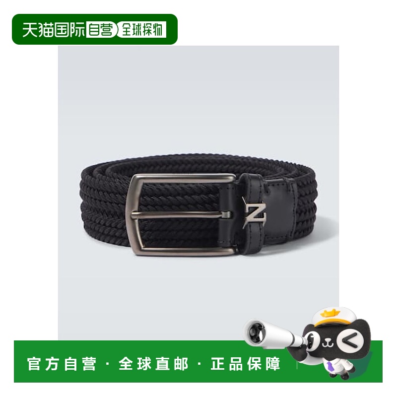 1h可退 香港直邮Zegna 杰尼亚 男士 编织皮革饰边皮带 black黑色