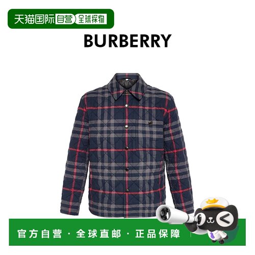自营欧洲直邮BURBERRY博柏利男士棉质网格纹长排扣棉服时尚808418