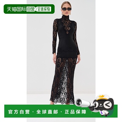 1h可退 香港直邮Rabanne 女士 Dress 长款蕾丝毛线衫 black黑色