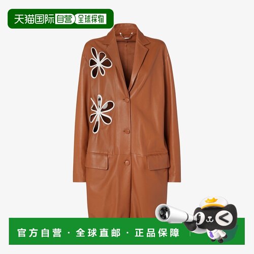 自营欧洲直邮Fendi芬迪 女士棕色纳帕皮长款大衣