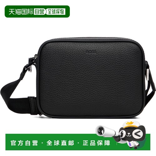 香港直邮BOSS 波士 男士 黑色 Embossed Logo Leather 斜挎包