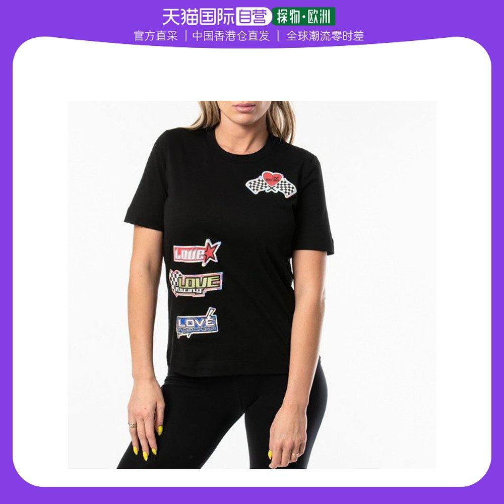 香港直邮moschino 女士黑色圆领套头短袖t恤 w4f158m-m3876-c74t