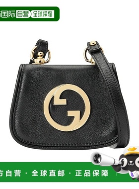 自营欧洲直邮Gucci/古驰 女士黑色皮革双GLogo复古金扣马鞍包单肩