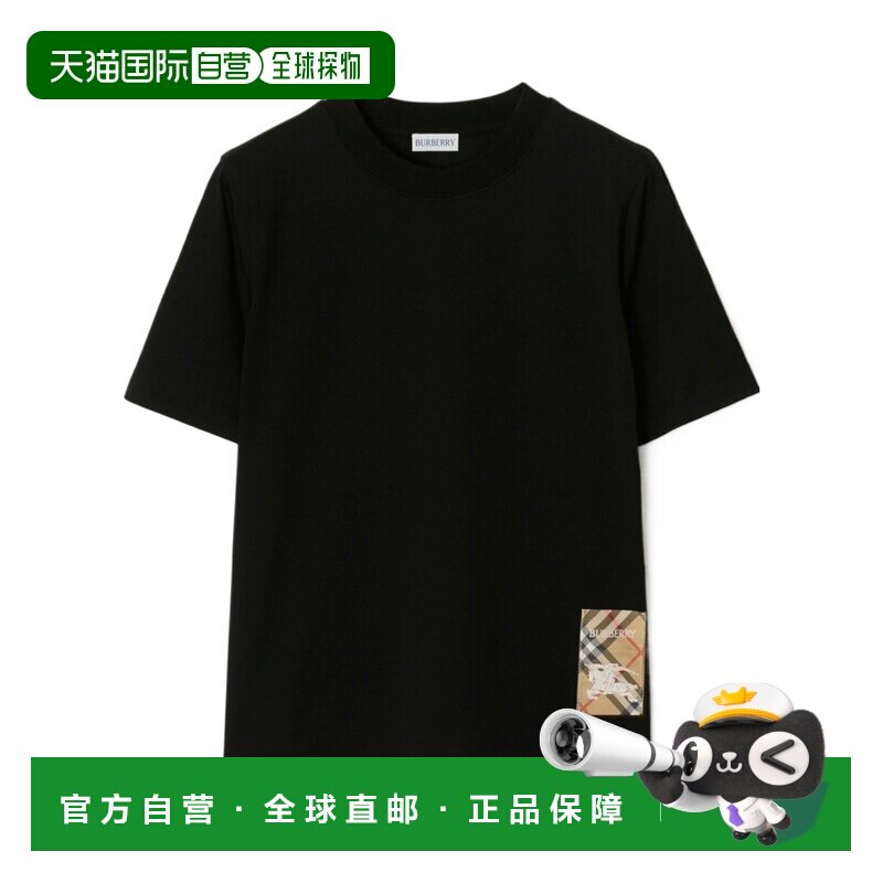 1h可退 香港直邮BURBERRY 女士T恤 81048831 CO 黑色 格纹标签T恤
