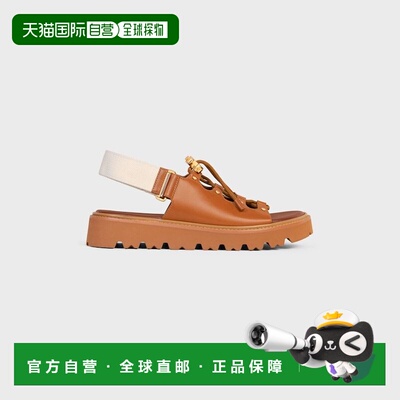 自营1h可退 欧洲直邮CELINE赛琳 BILLIE 女款小牛皮拼接织物凉鞋