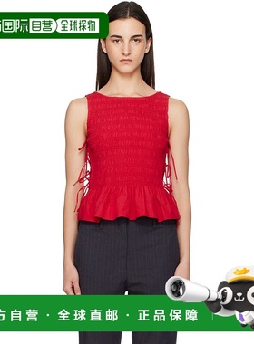 1h可退 香港直邮GANNI 甘尼 女士 红色 Cotton Smock Tie 上装 W0