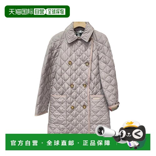 自营欧洲直邮Burberry/博柏利 女士淡紫色涤纶双排扣侧贴袋翻领长