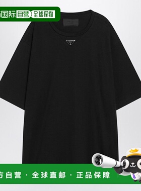 1h可退 香港直邮Prada 普拉达 男士 黑色带Logo三角形T恤 UJN8612