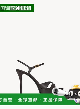 自营欧洲直邮YSL圣罗兰 DEBBIE系列女士鹰棕色小羊皮方头厚底凉鞋