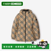 自营欧洲直邮Burberry博柏利 女士沙米色聚酯纤维格纹连帽羽绒服