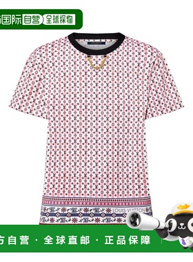 自营欧洲直邮LV路易威登 女士红色棉老花图案短袖T恤