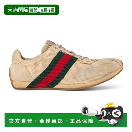 欧洲直邮自营GUCCI古驰 Tempo男士沙色网布绒面革运动鞋