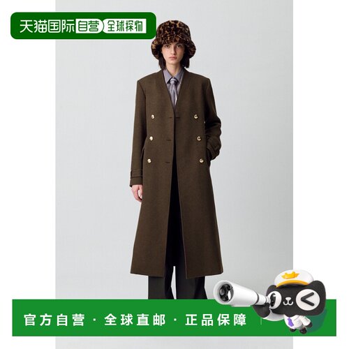 自营欧洲直邮Claudie Pierlot 女士卡其色羊毛长款和服领大衣长袖