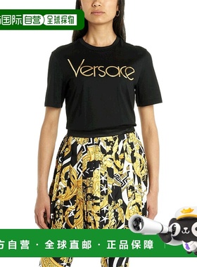 香港直邮Versace 黑色logo金属感T恤 A83641A201952A2003短袖