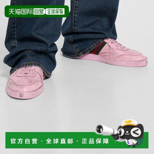 自营欧洲直邮GUCCI古驰 Stretch男士粉色皮革低帮运动鞋男鞋
