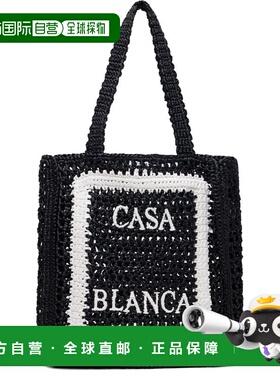 1h可退 香港直邮Casablanca 男士 黑色 Raffia 托特包 ASP26BAG17