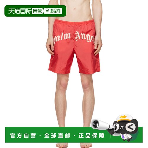 香港直邮Palm Angels 棕榈天使 男士 红色 Curved Logo 泳裤 PMFD