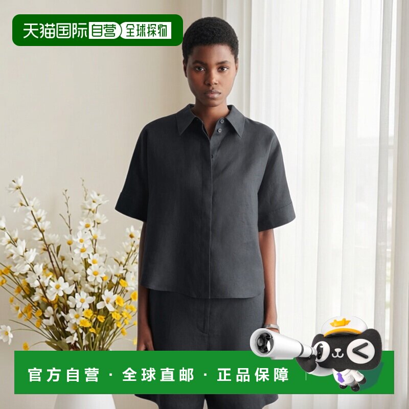 自营欧洲直邮COS 女士黑色亚麻短袖宽松衬衫通勤图片