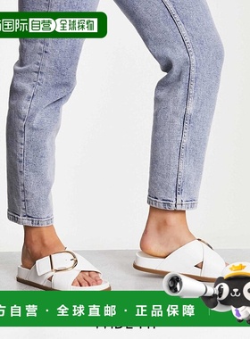 香港直邮ASOS 女士 Flash vamp 设计宽版搭扣交叉带平底凉鞋(白色