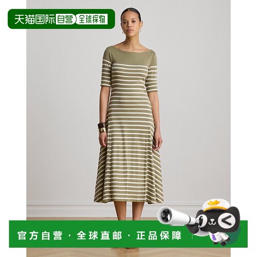 自营欧洲直邮Ralph Lauren拉夫劳伦 女士棉质条纹中长连衣裙