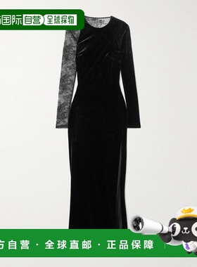 1h可退 香港直邮Self-Portrait 女士 黑色天鹅绒长款连衣裙 SC250
