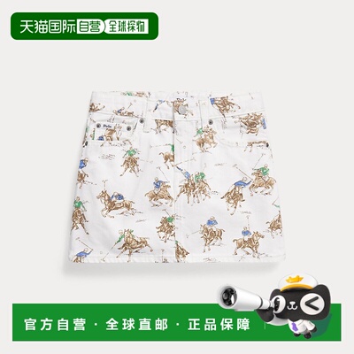 欧洲直邮Ralph Lauren拉夫劳伦 女孩白色棉质马术印花牛仔半身裙