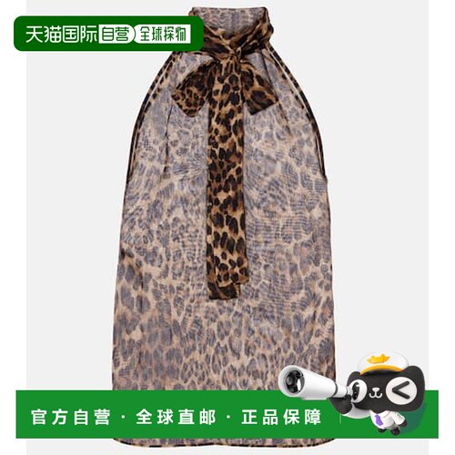 1h可退香港直邮NILI LOTAN 女士 Alla 打结领豹纹性感真丝上衣