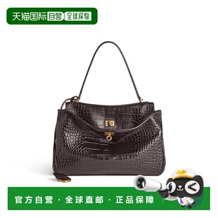 自营欧洲直邮Balenciaga巴黎世家 Rodeo女士咖啡色鳄鱼纹中号手提