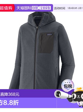 自营欧洲直邮PATAGONIA R1 AIR男士灰蓝色再生聚酯连帽抓绒衣外套