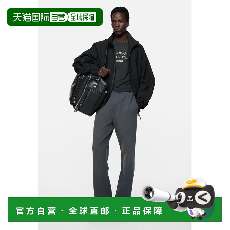 自营欧洲直邮Acne Studios 女士褪色黑棉质印花徽标运动裤裤子图片