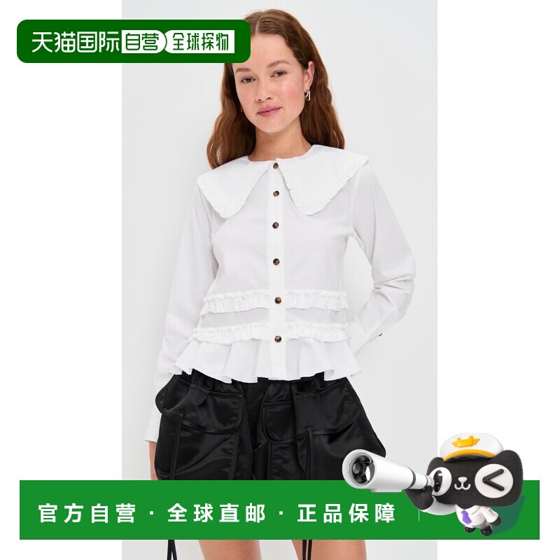 1h可退 香港直邮GANNI 甘尼 女士 弹力棉质褶边衬衫  舒适时尚