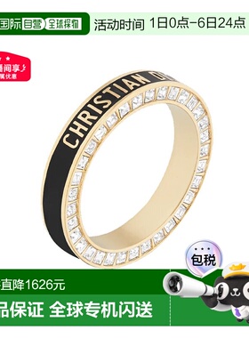 自营 欧洲直邮DIOR/迪奥 女士金黑混色饰面金属嵌白色水晶戒指