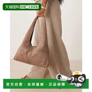 1h可退 香港直邮ASOS 女士 设计仿绒面革梯形咖啡色手提包托特包