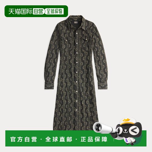 自营欧洲直邮Ralph Lauren拉夫劳伦 女士复古黑/奶油色棉麻西部连