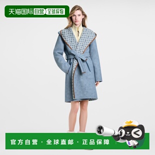 自营1h可退 欧洲直邮LV路易威登 女士深蓝色羊毛老花图案大衣
